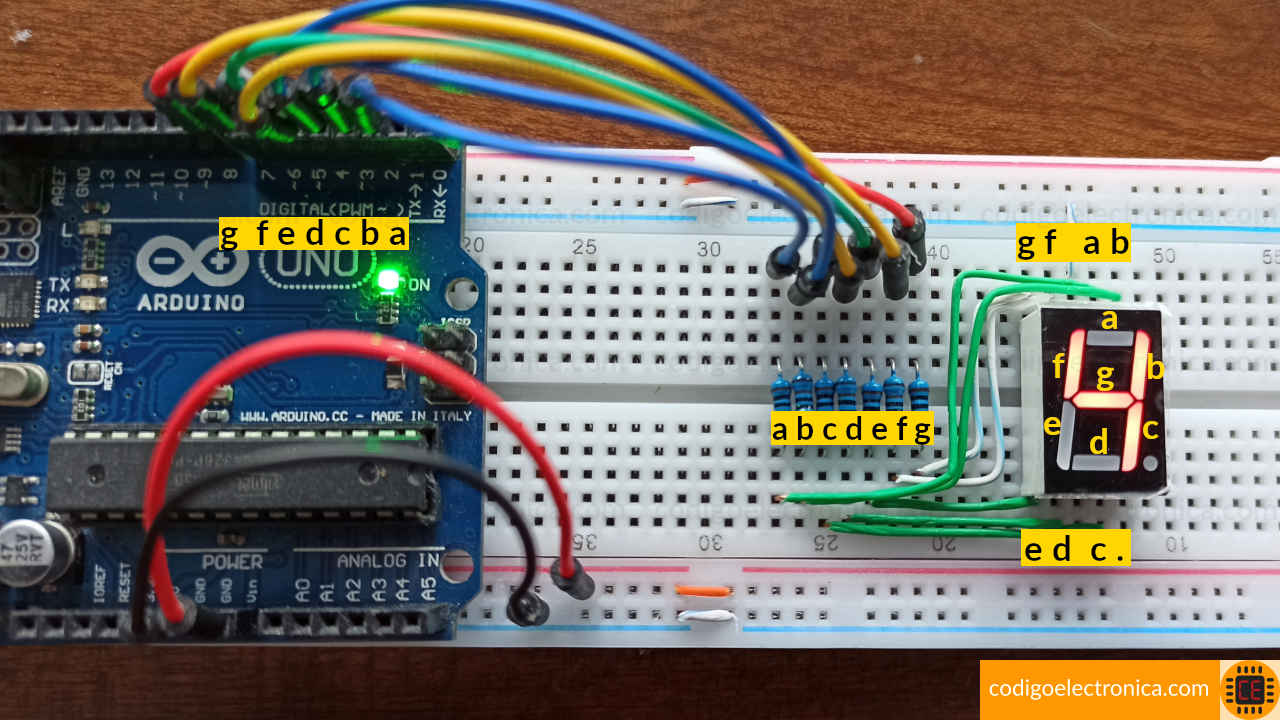 Conexión display 7 segmentos cátodo cómun foto