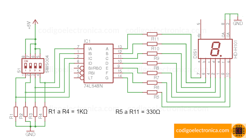 Esquema de conexión display cátodo común