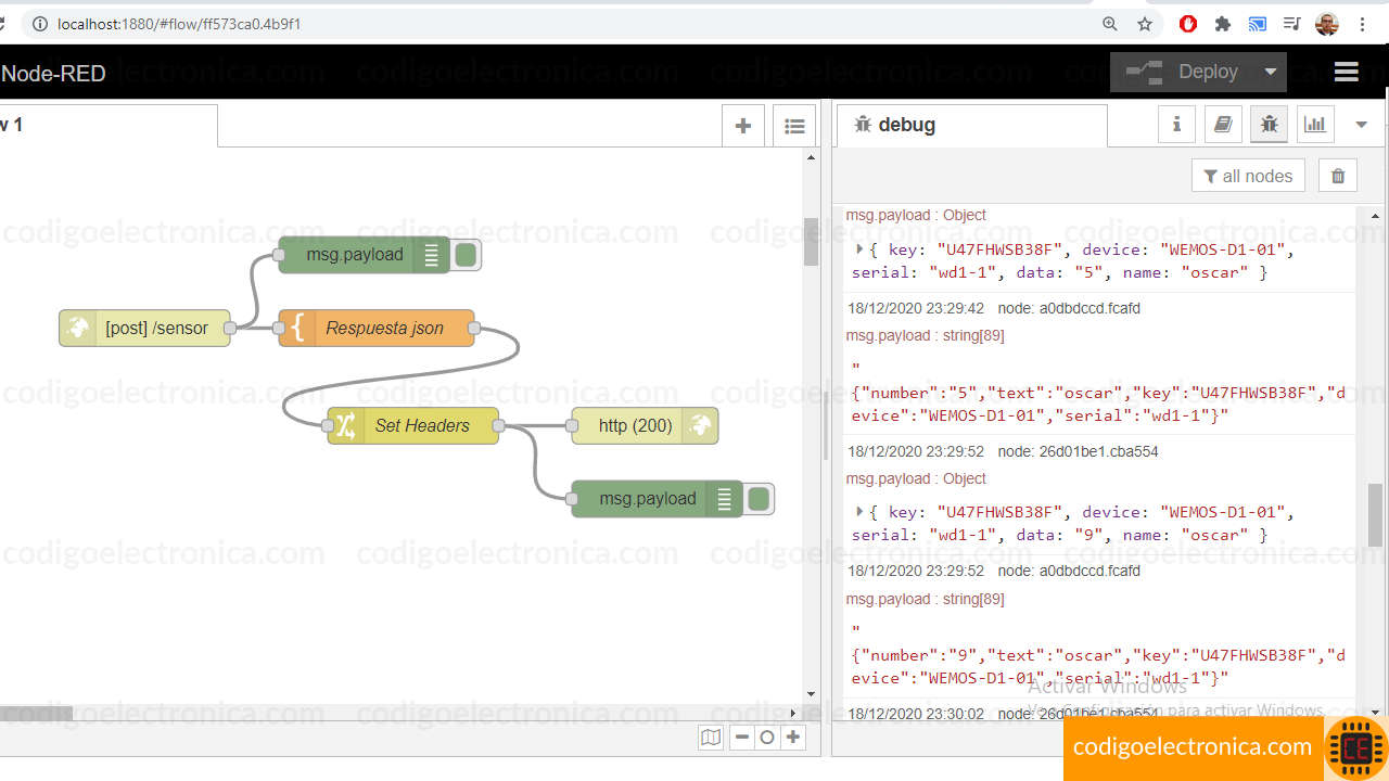 Prueba post debug node-red