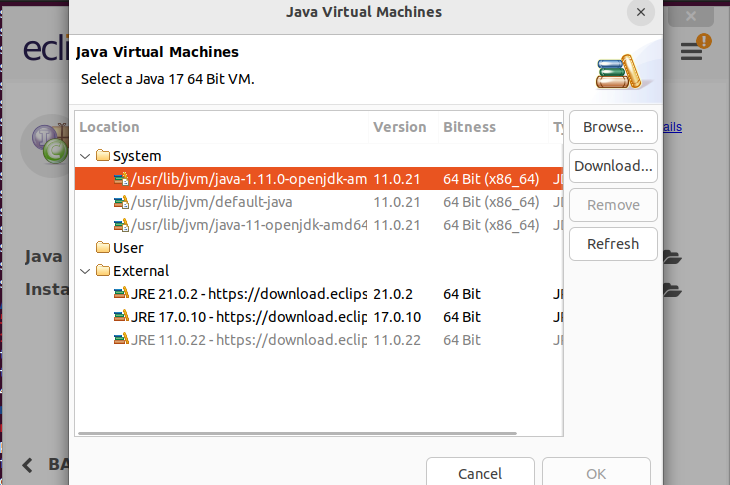 Selección de java para eclipse IDE