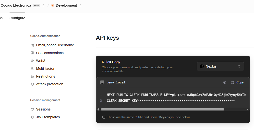 api keys de cleck