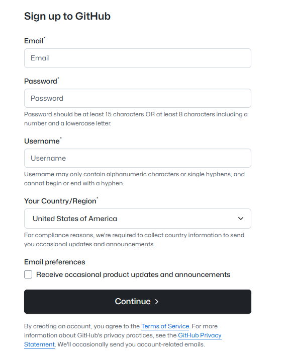 Formulario registro GitHub