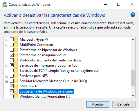  Activar o desactivar las características de Windows