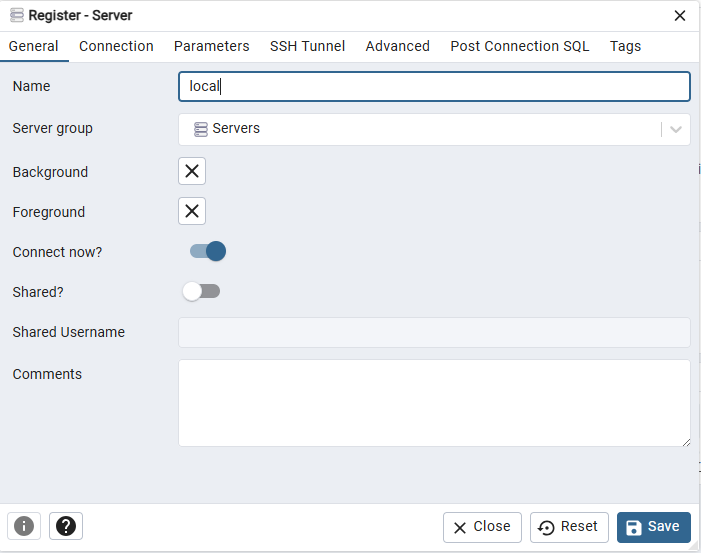 Registrar server en pgadmin
