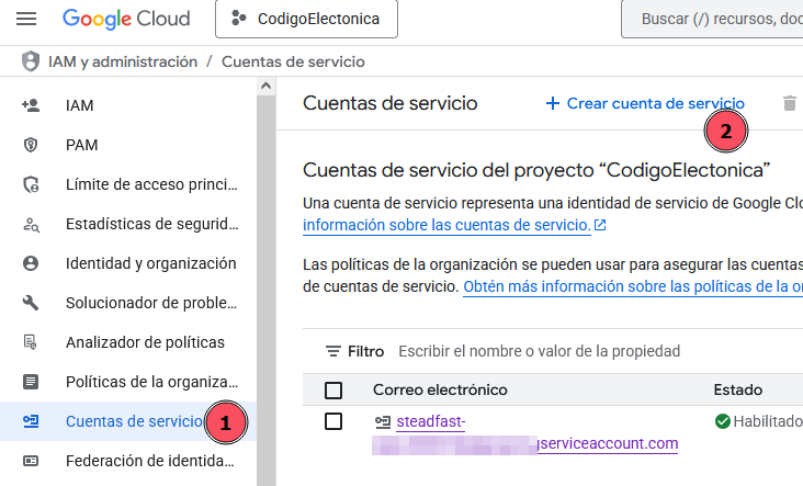Crear cuenta de servicio