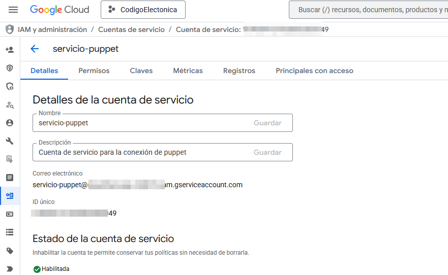 Detalle cuenta de servicio