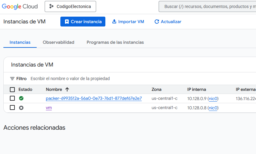 Instancias VM para crear imagen