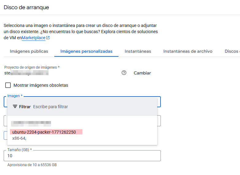 Seleccionar imagen creada con packer
